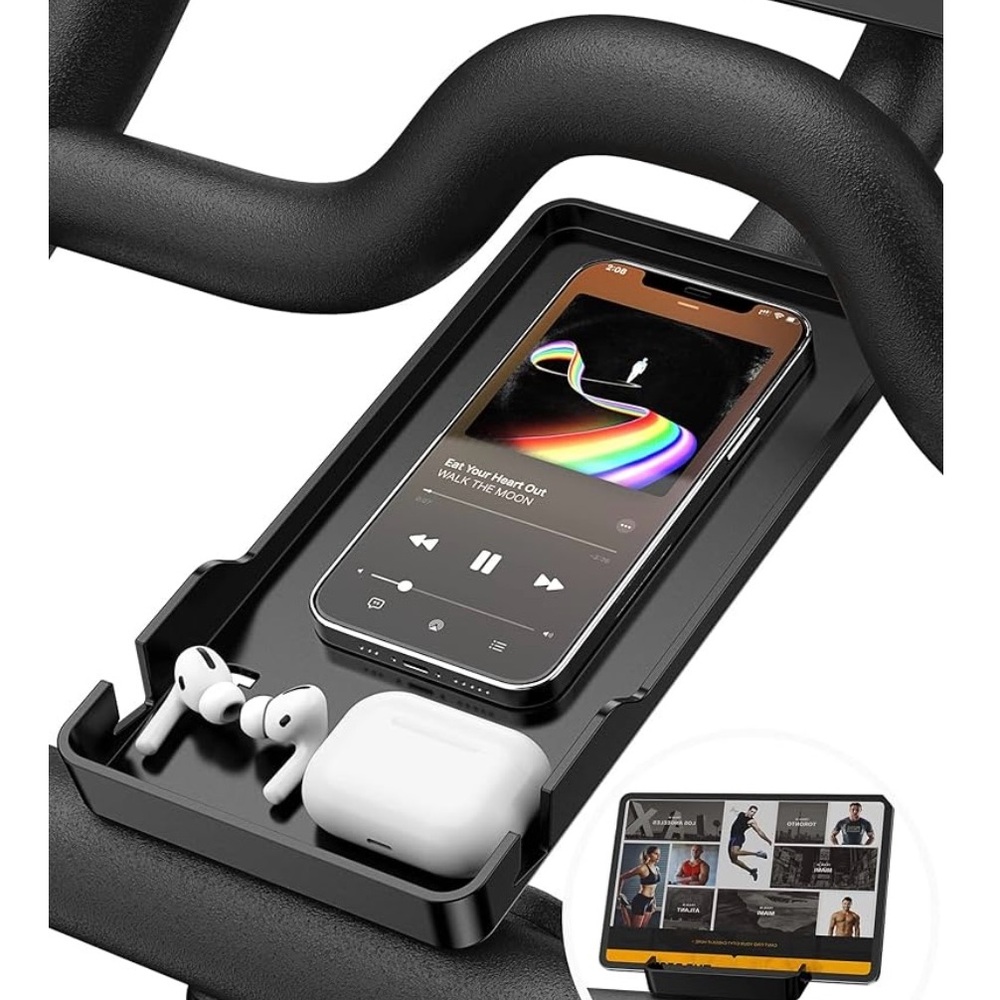 Phone holder for peloton bike/ built in anti slip silicone mat mount tray